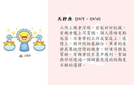 每週星座 22/12/2014 – 28/12/2014