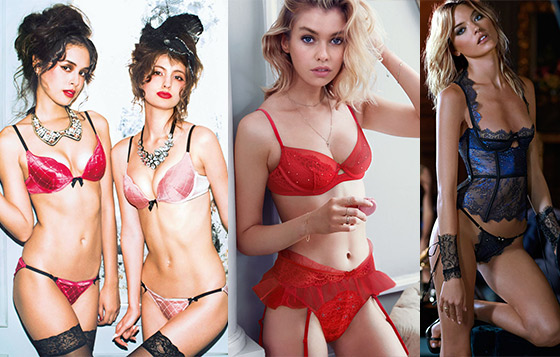建議產品（左至右）：PEACH JOHN Heart Bra Satin Quilting $258/ Panty $78、VICTORIA'S SECRET DREAM ANGELS QUARTER-CUP PUSH-UP BRA 約$449、VICTORIA'S SECRET VERY SEXY COLLECTION CUTOUT LACE CORSET 約$680