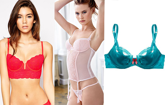 建議產品（左至右） ：Undiz Tocrochiz Lace Longline Bra $257、VICTORIA'S SECRET DREAM ANGELS LACE BUSTIER 約$449、AGENT PROVOCATEUR Lavelle stretch-silk satin push-up bra $1,475