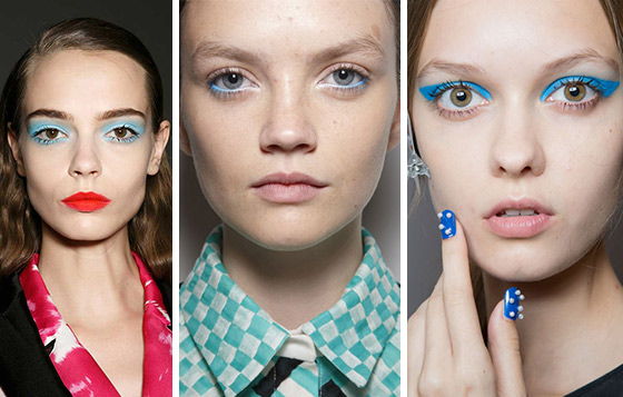 雖然Emanuel Ungaro（左）的超模展示了覆蓋整個眼蓋的「海洋」，但我認為Holly Fulton（中）只畫下眼線/Honor（右）只畫上眼線的眼妝示範較易carry，當然，上眼線的粗幼可因人而異。