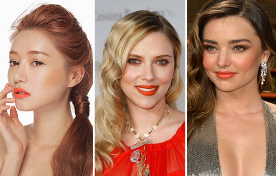 看（左起）Stylenanda的模特化、Scarlett Johansson和Miranda-Kerr化了全coral的妝容是否很美？但她們素顏look都很不錯就是了，所以建議別亂試，以免迅變「馬騮pat」=  =