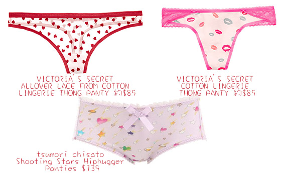 VICTORIA'S SECRET和Wacoal旗下tsumori chisato SLEEP的款式，均印上可愛的心心、星星和唇印print。
