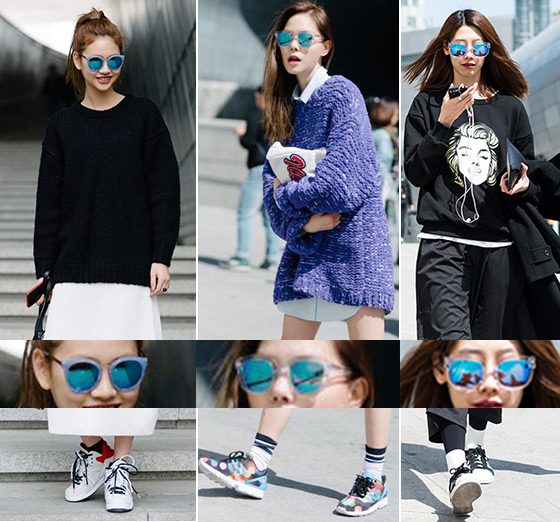 走休閒運動風的sis留意了，現在「運動服」都愛配鏡面sunglasses，快點準備一副吧！