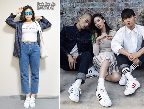 韓國街著潮人的襯法較統一，不是sport casual，就是丹寧配西裝外套，而且都是配9分長褲子。