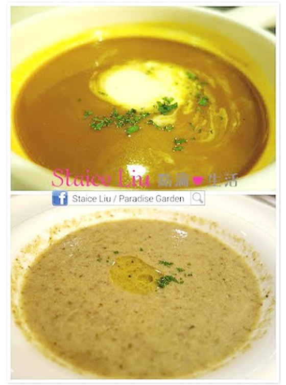 Lobster Bisque 龍蝦濃湯(上)/ Wild Mushroom Soup 蘑菇濃湯(下) Lobster Bisque 龍蝦濃湯(上)/ Wild Mushroom Soup 蘑菇濃湯(下)