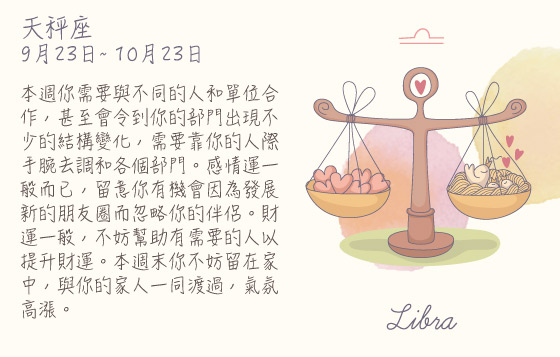 每週星座 14/9/2015 – 20/9/2015